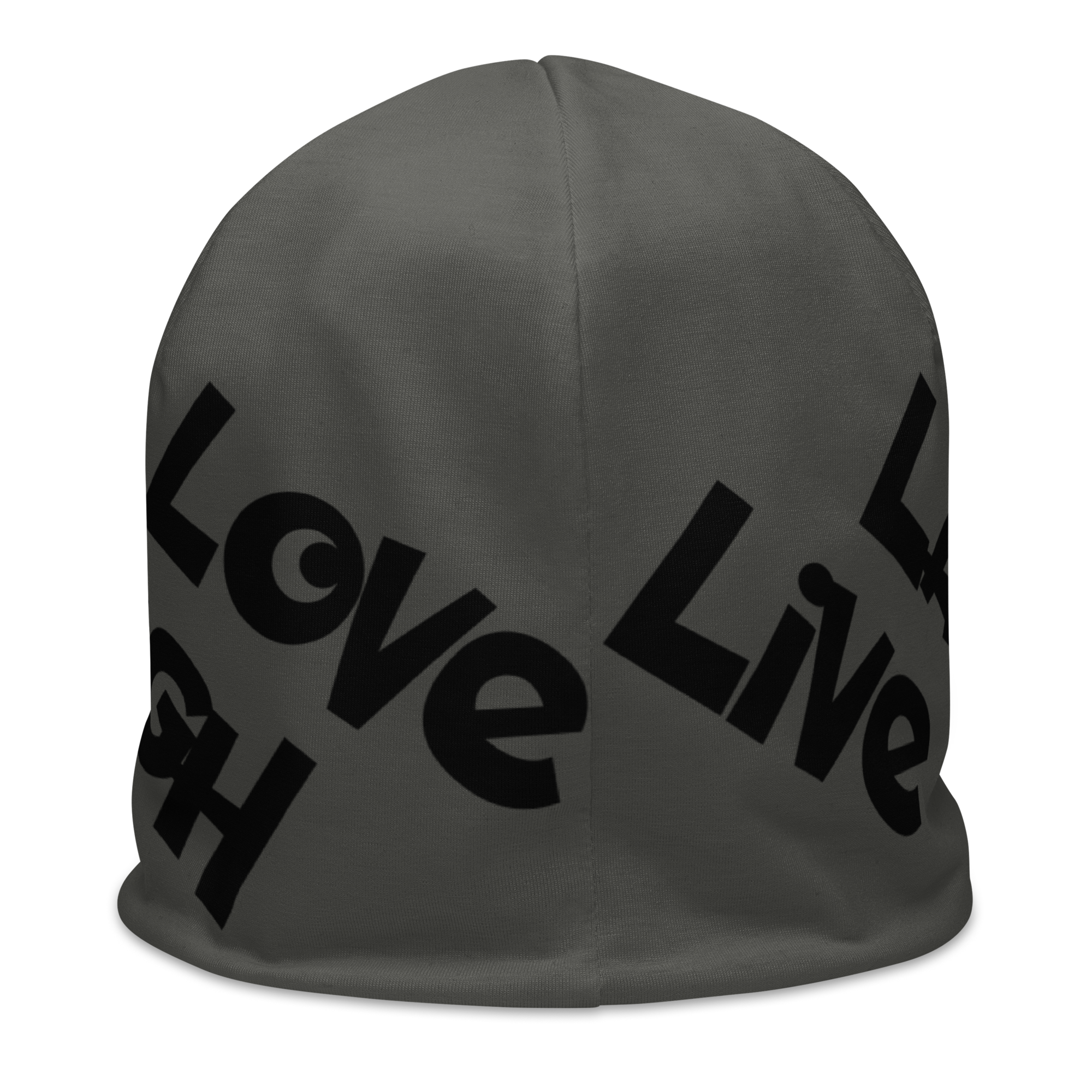 "Live Laugh Love" All-Over Print Beanie Black/Brown - Image 5