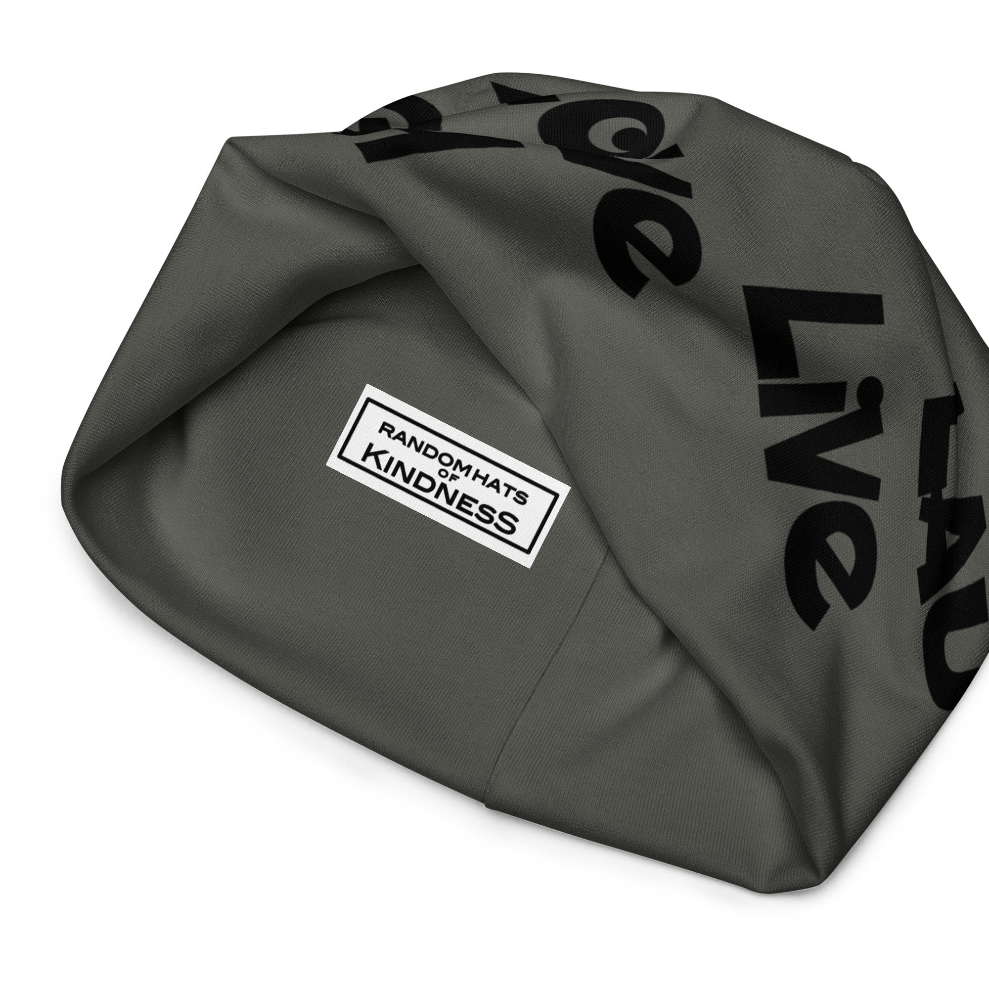 "Live Laugh Love" All-Over Print Beanie Black/Brown - Image 9