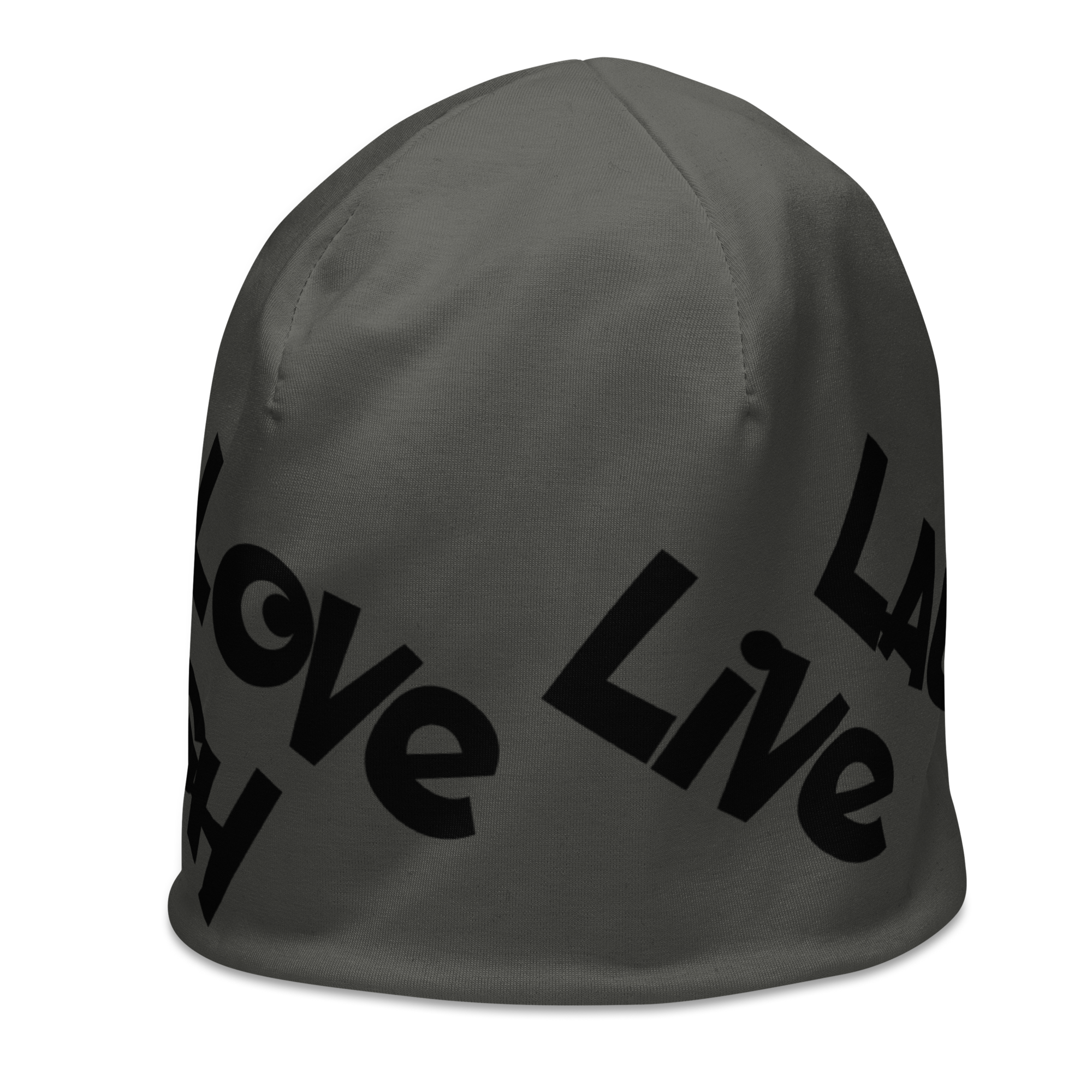 "Live Laugh Love" All-Over Print Beanie Black/Brown - Image 7