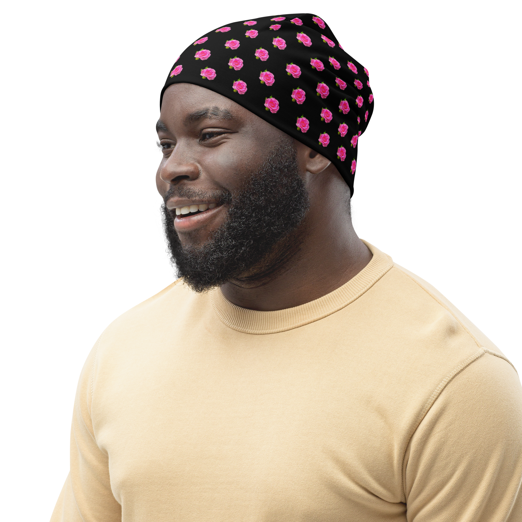 Oil Painted Style Pink Roses Exclusive Design All-Over Print Beanie - Image 4