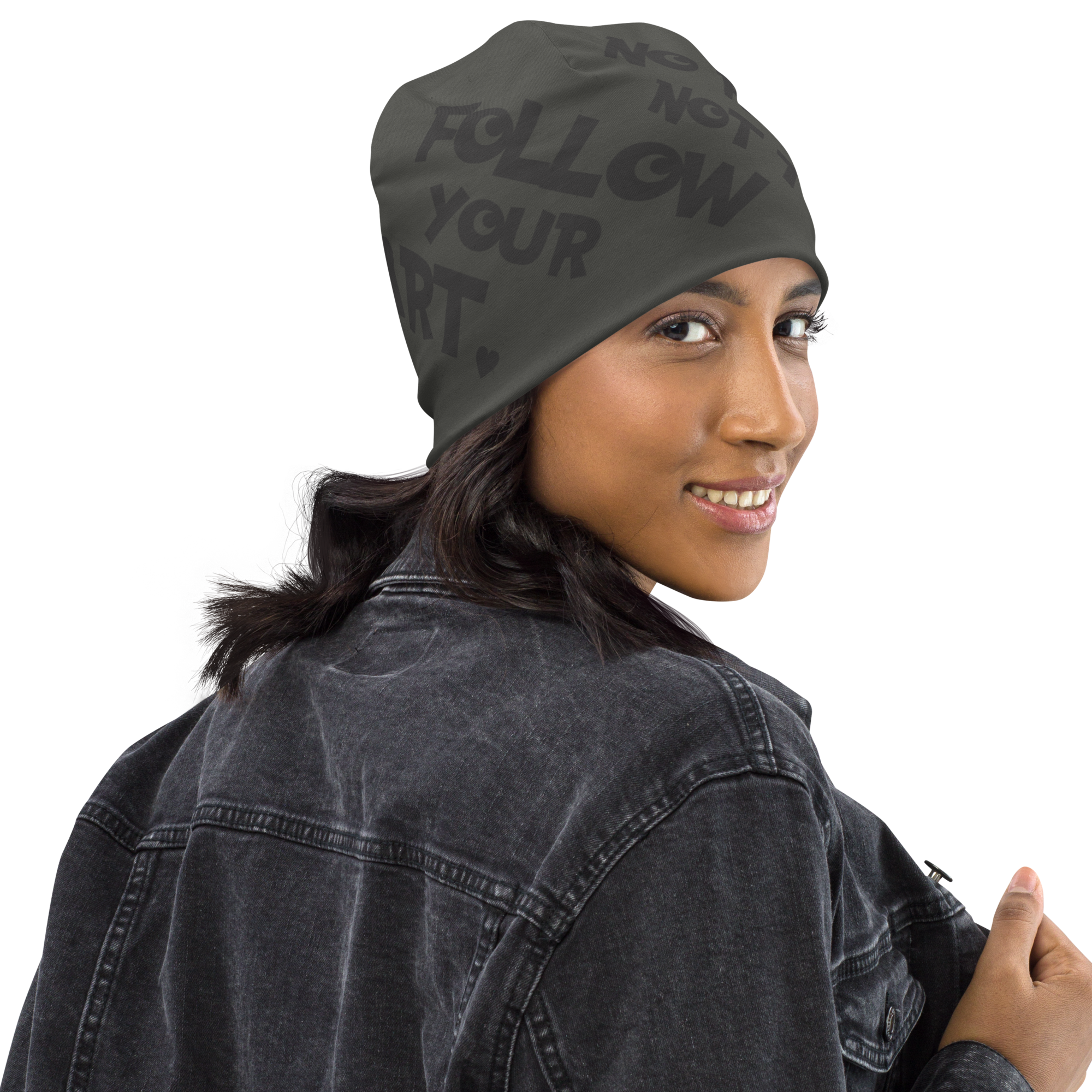 "You are already naked. There is no reason not to follow your heart" Inspirational Quote All-Over Print Beanie - Image 4