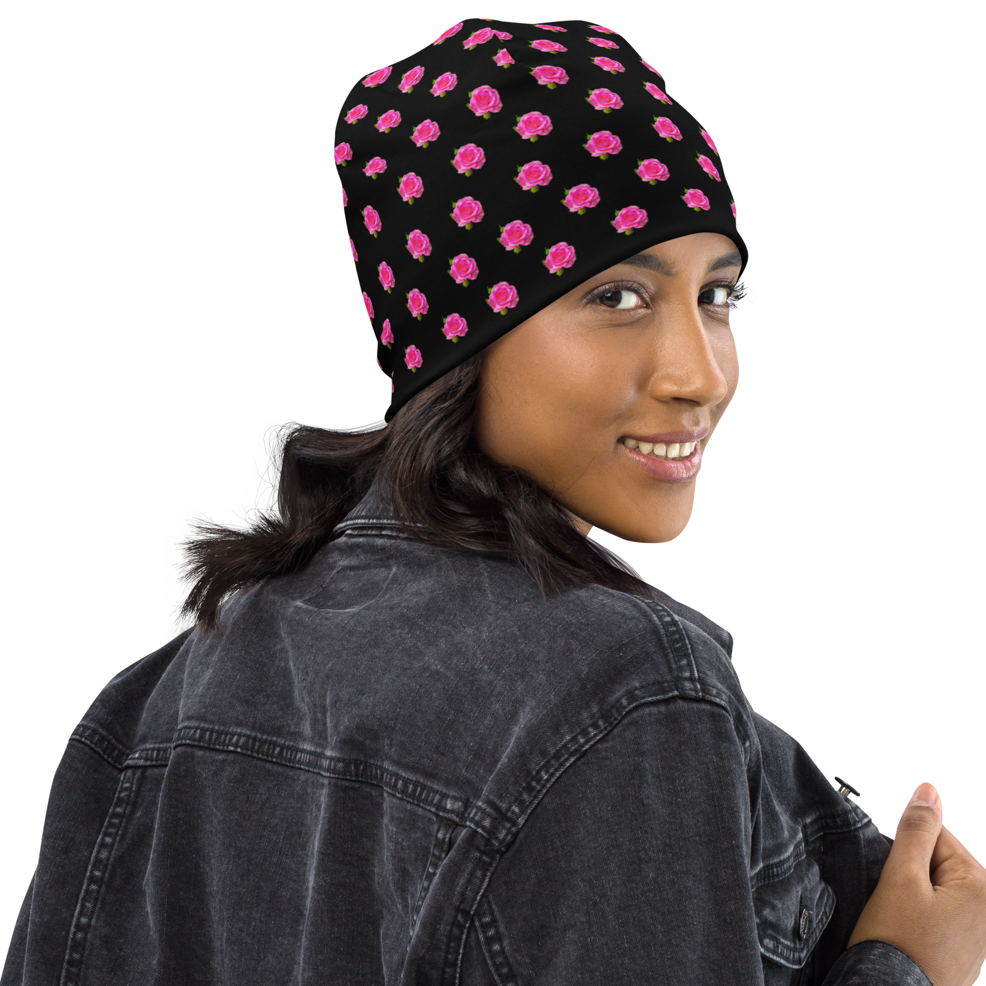 Oil Painted Style Pink Roses Exclusive Design All-Over Print Beanie - Image 5