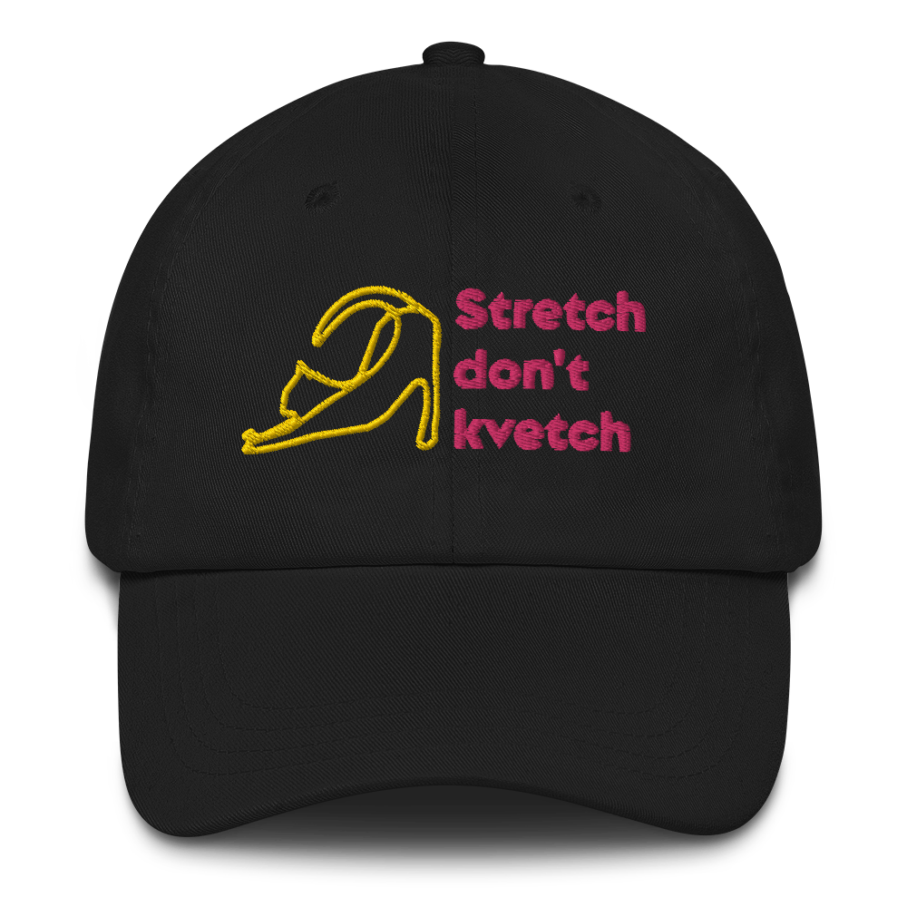 "Stretch don't kvetvch (stretching cat)" Dad Hat - Image 2