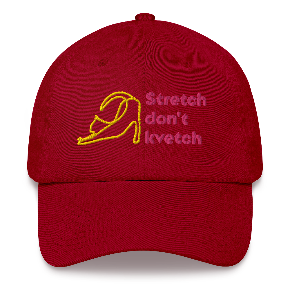 "Stretch don't kvetvch (stretching cat)" Dad Hat - Image 6