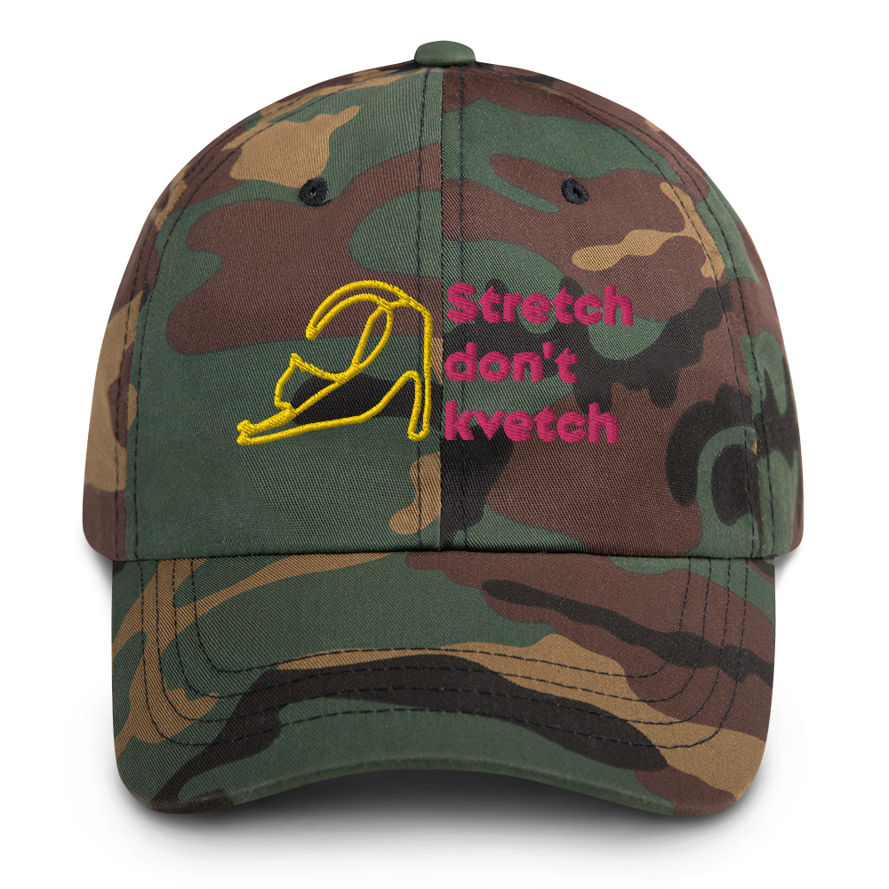 "Stretch don't kvetvch (stretching cat)" Dad Hat - Image 9