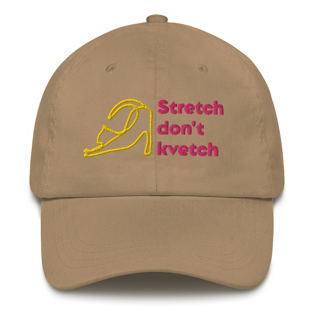 "Stretch don't kvetvch (stretching cat)" Dad Hat - Image 11