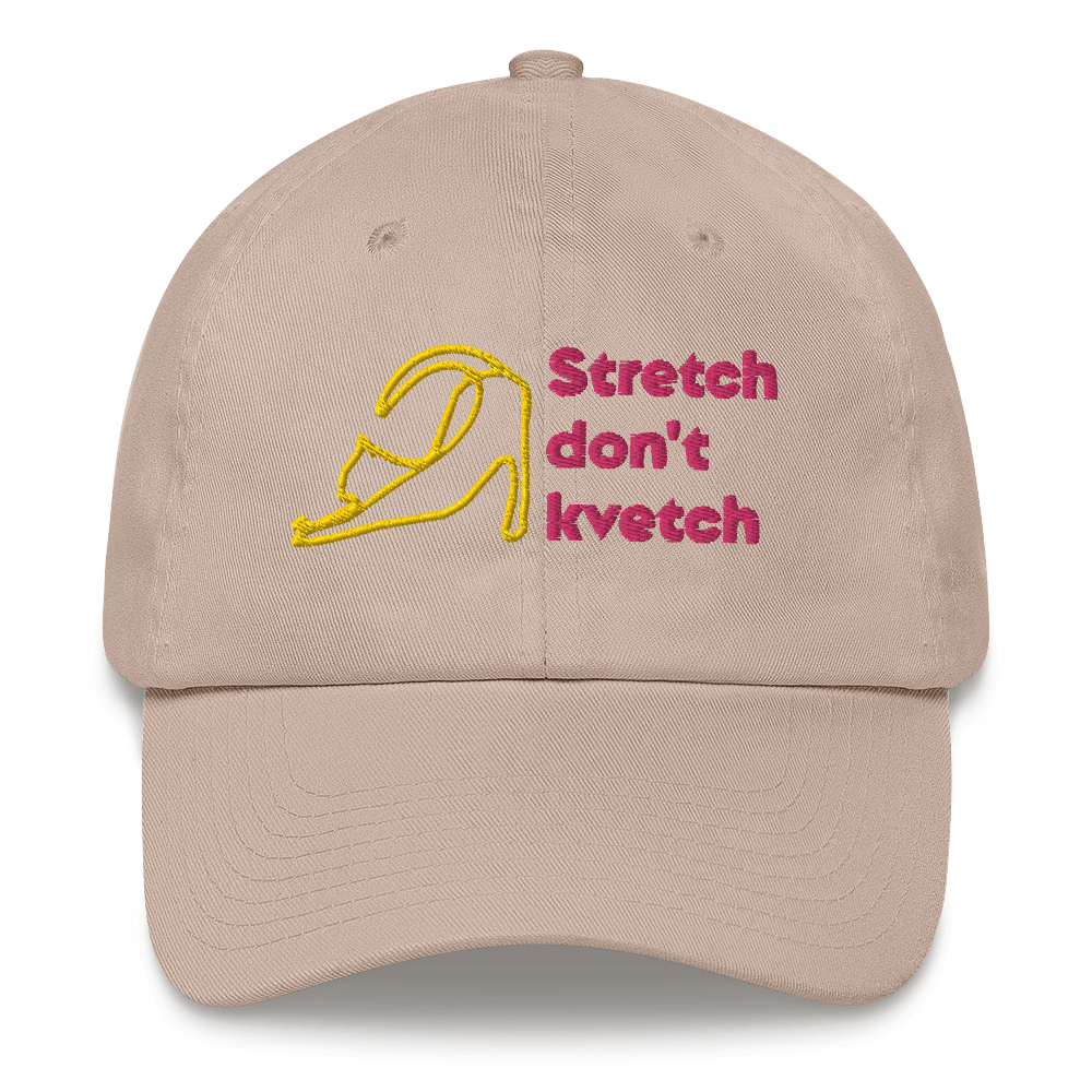 "Stretch don't kvetvch (stretching cat)" Dad Hat - Image 13