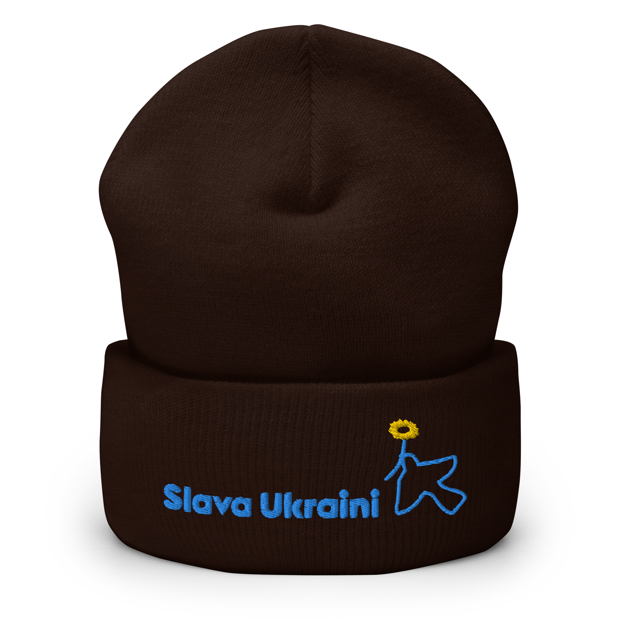 "Slava Ukraini" With Dove Of Peace Holding Ukrainian Sunflower Icon Cuffed Beanie - Image 6