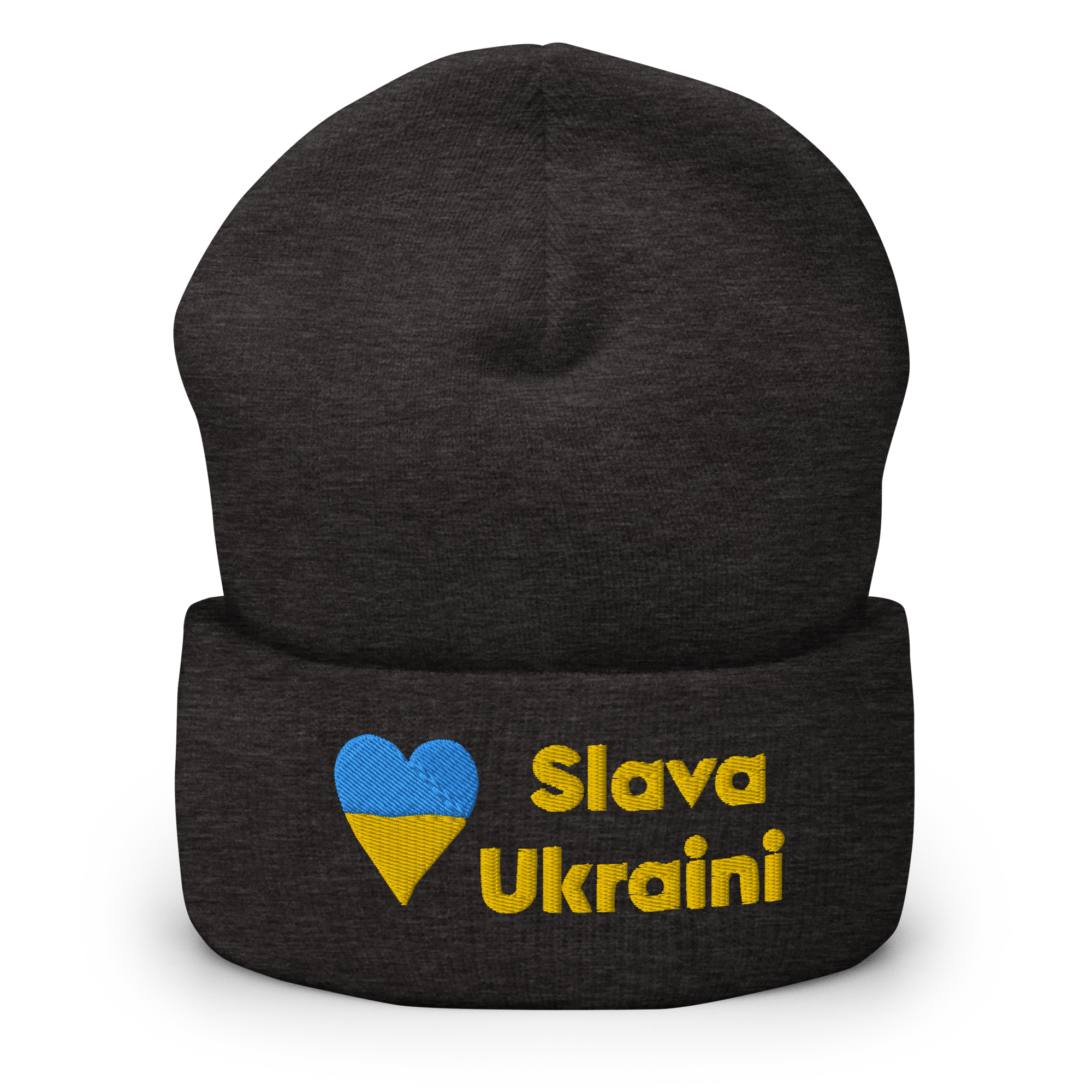 "Slava Ukraini" And Ukraine Heart Icon Cuffed Beanie