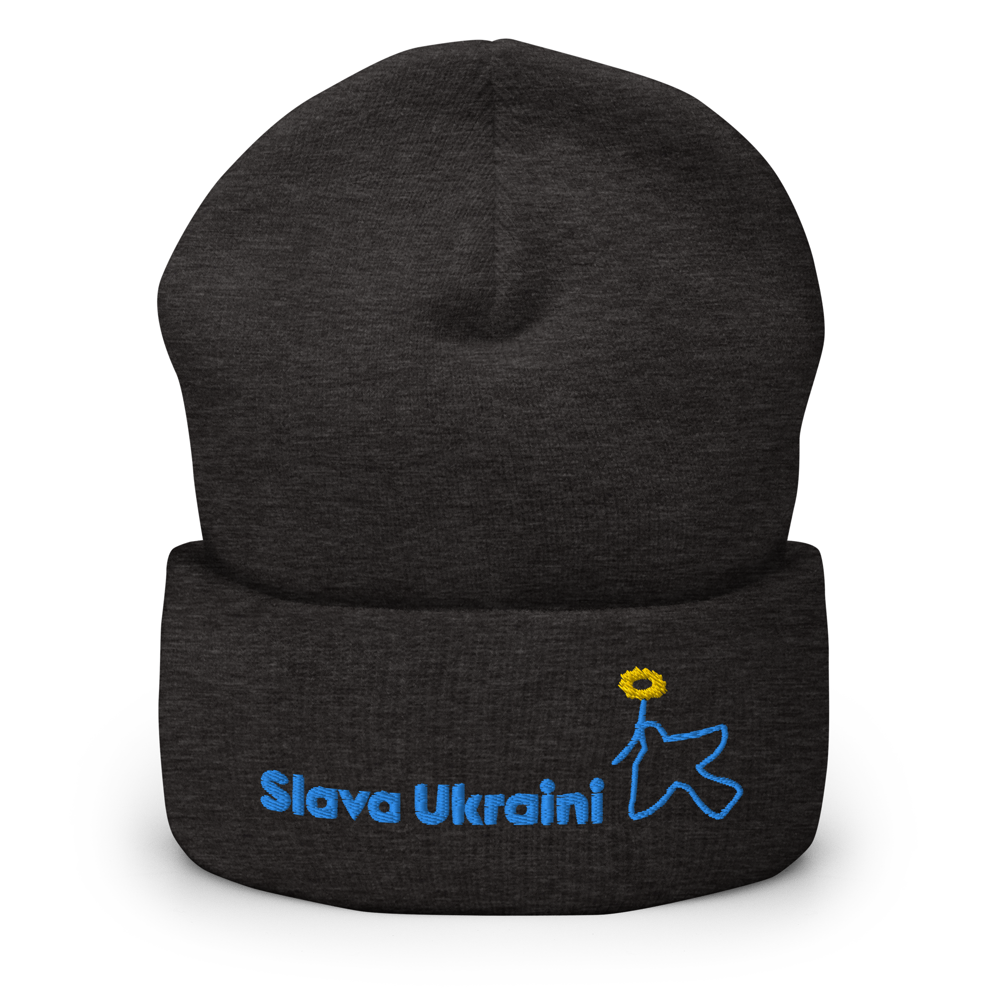 "Slava Ukraini" With Dove Of Peace Holding Ukrainian Sunflower Icon Cuffed Beanie