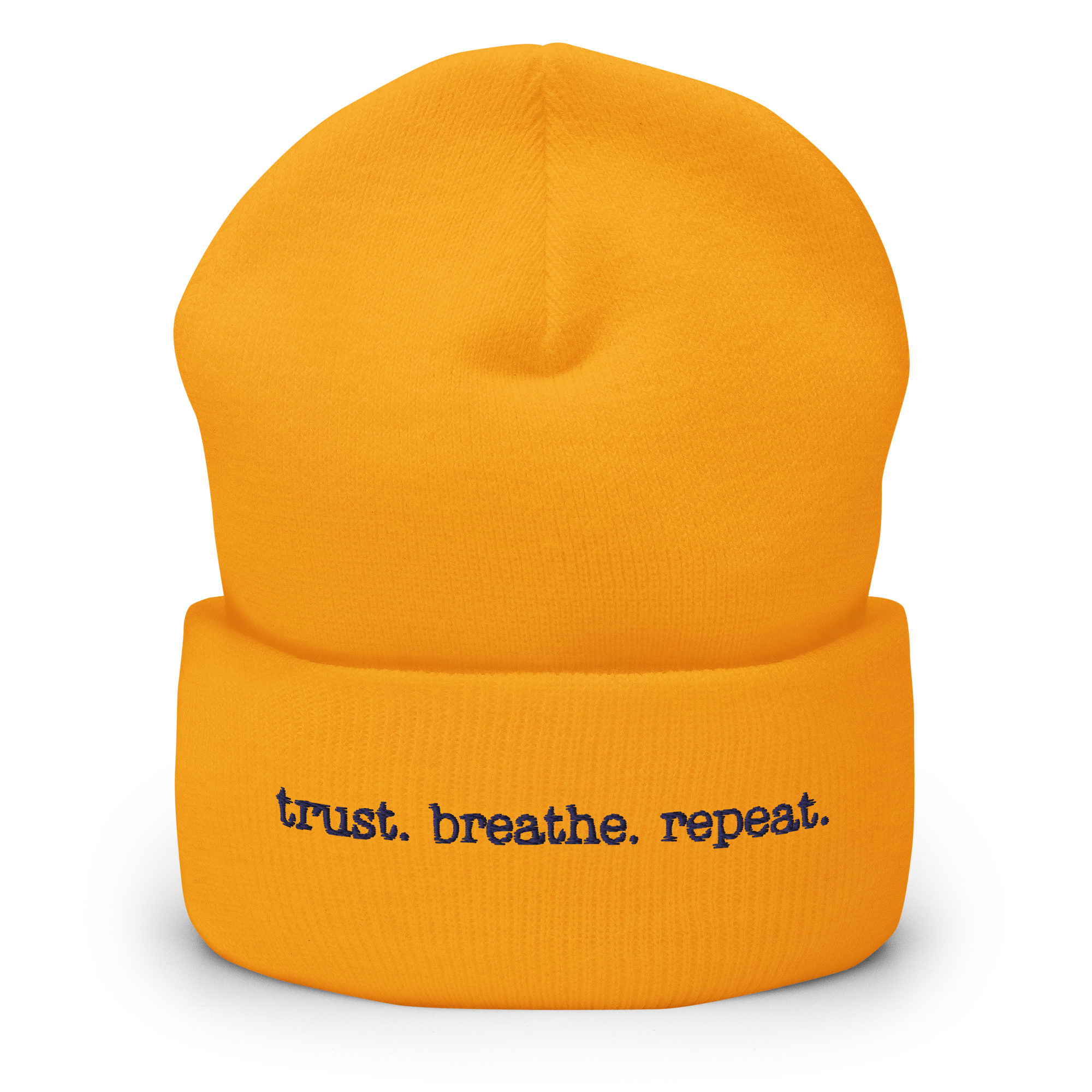 “trust. breathe. repeat” Inspired Quote Cuffed Beanie - Image 4