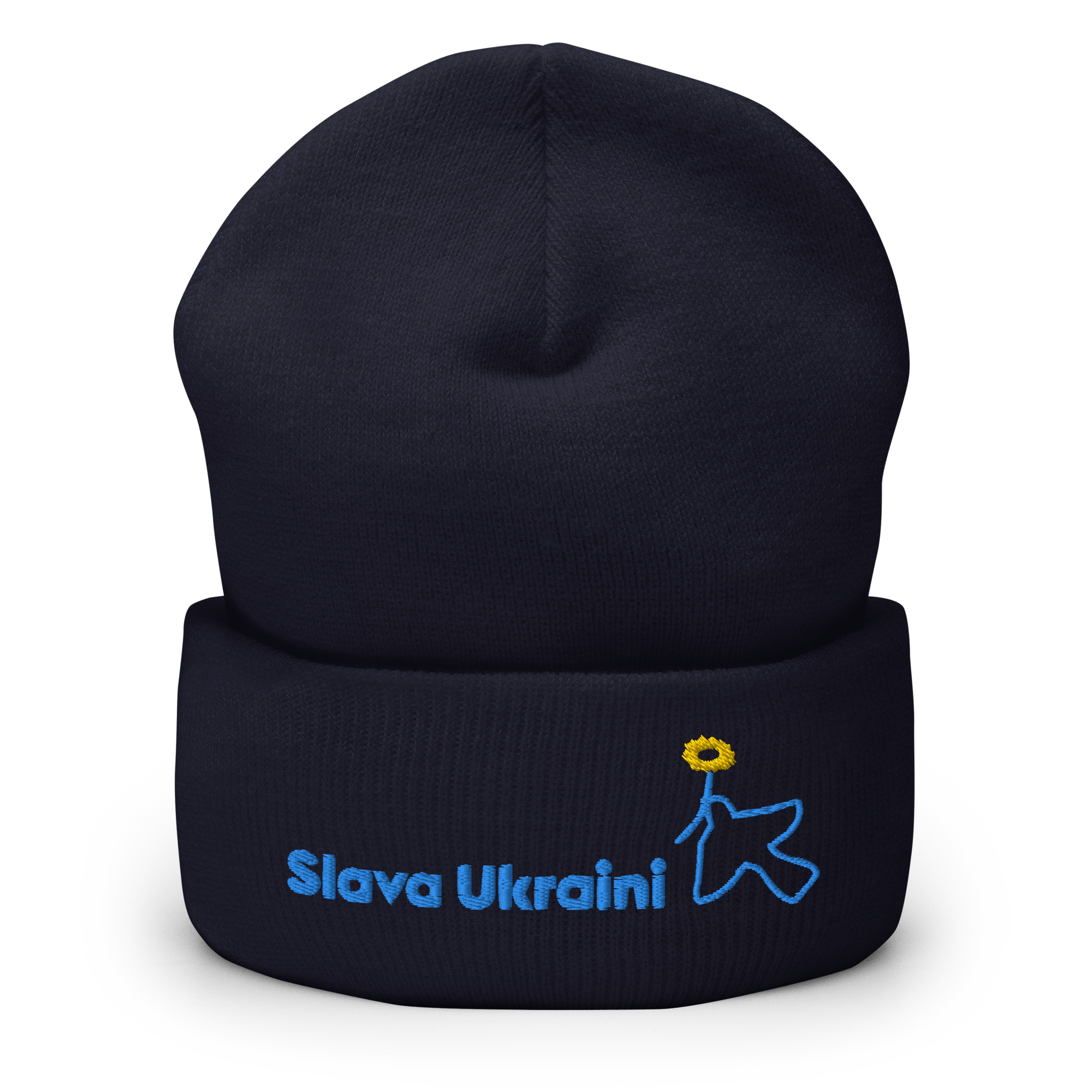 "Slava Ukraini" With Dove Of Peace Holding Ukrainian Sunflower Icon Cuffed Beanie - Image 7