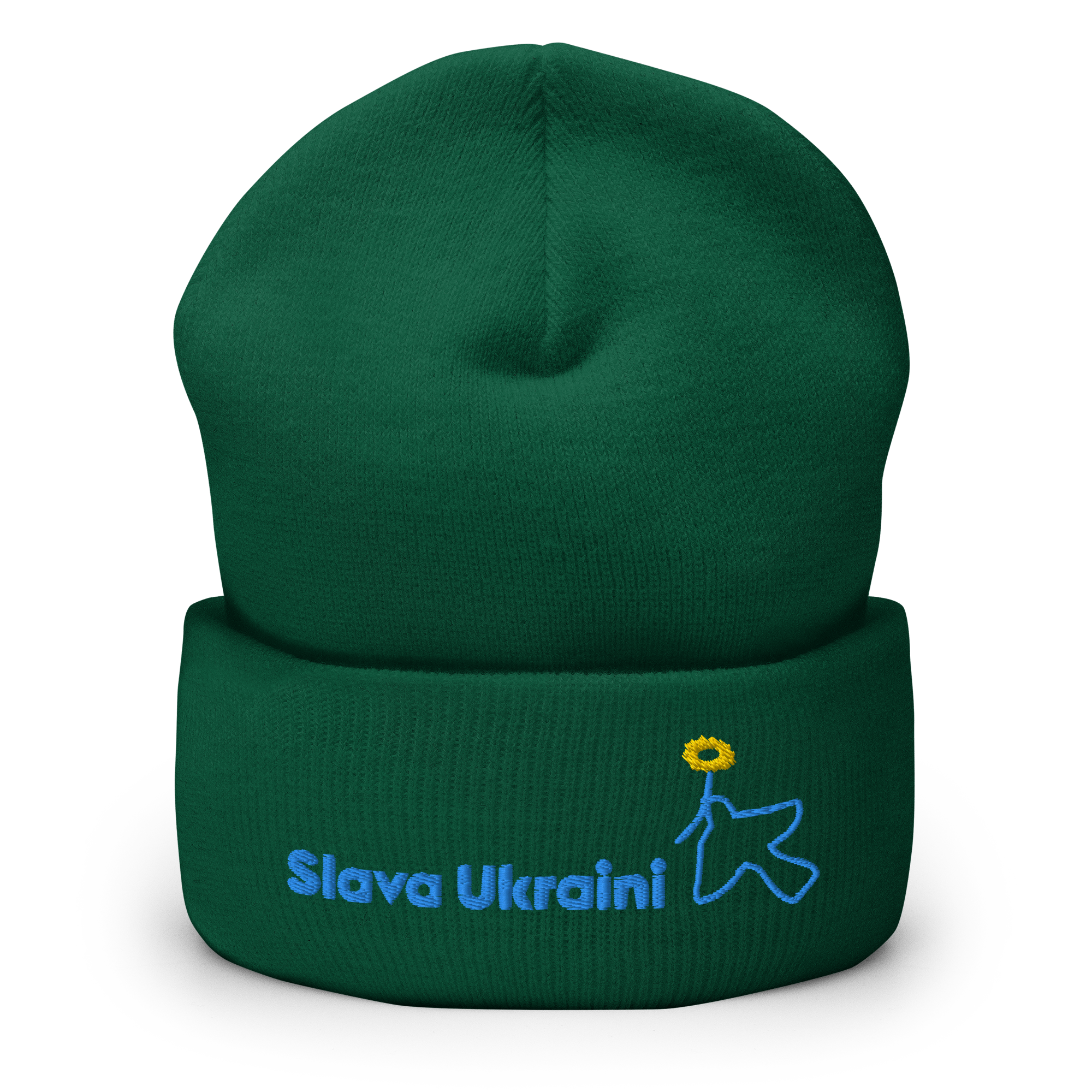 "Slava Ukraini" With Dove Of Peace Holding Ukrainian Sunflower Icon Cuffed Beanie - Image 9