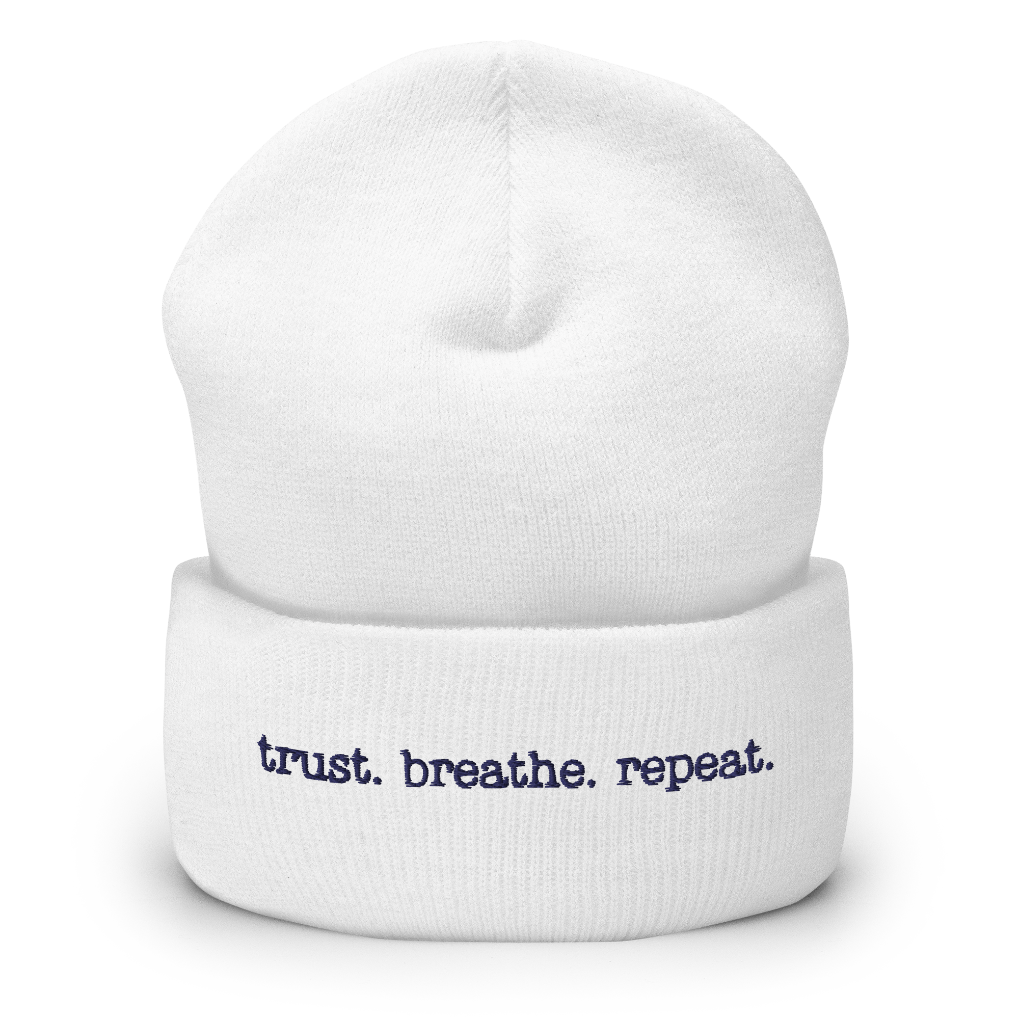 “trust. breathe. repeat” Inspired Quote Cuffed Beanie - Image 5