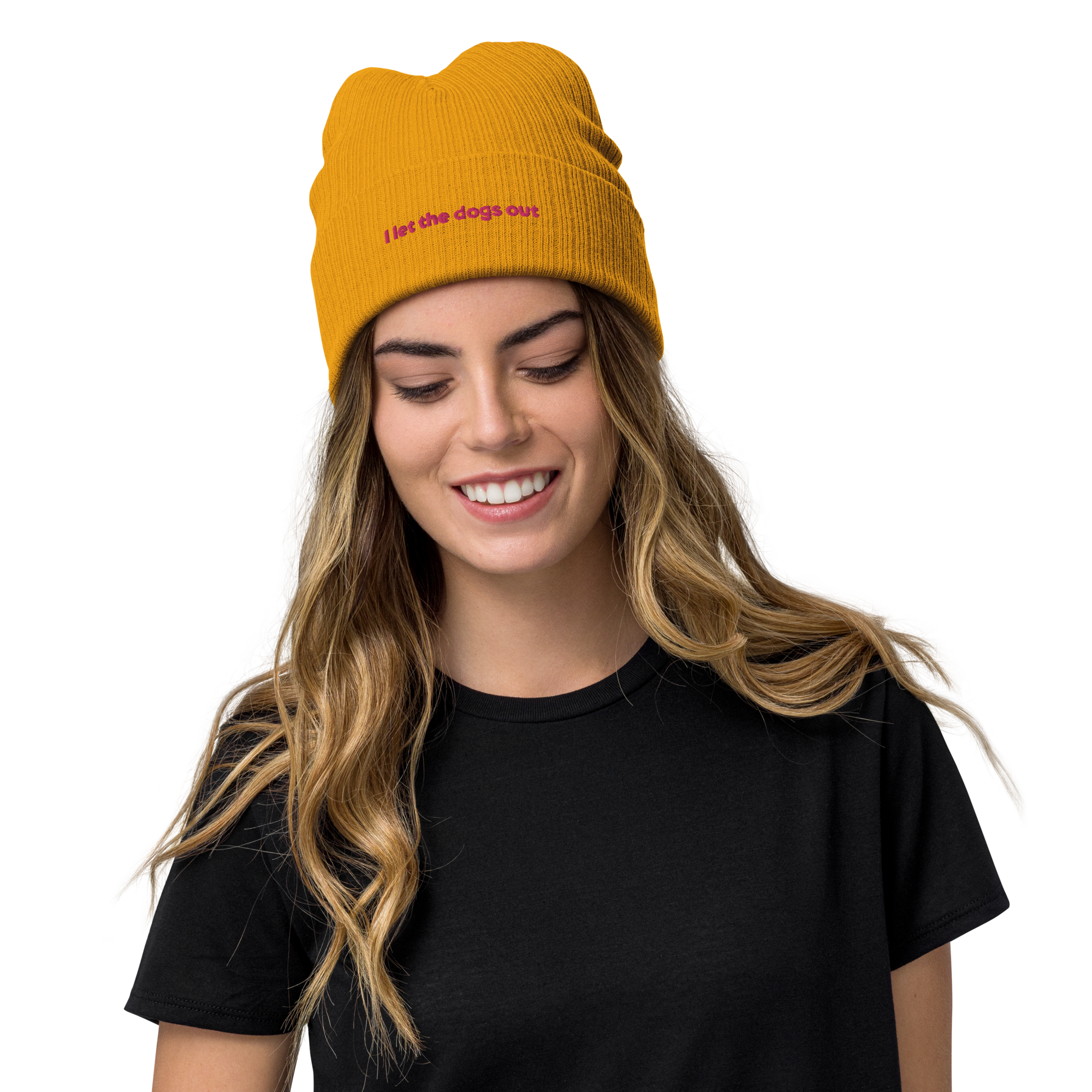 "I let the dogs out" Ribbed Knit Beanie - Image 2