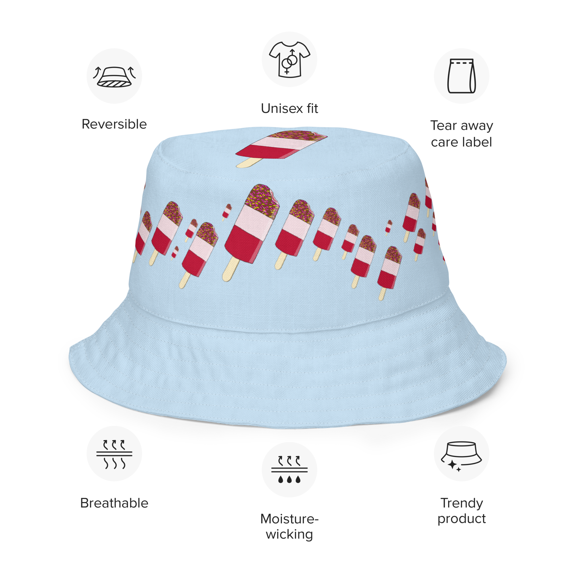 Retro Sprinkle Lolly Blue/Pink Reversible Bucket Hat - Image 5